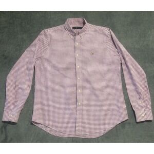 Ralph Lauren Men's‎ Large Cotton L/S Button Down Shirt Navy Pink White Plaid